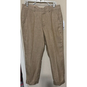 Baird McNutt Murano Khaki 100% Linen Pants Mens 33x32 Classic Fit cuffed dress